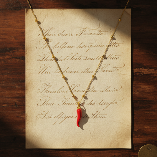 Collar cornicello "Rojo picante" – Cadena satélite de plata esterlina