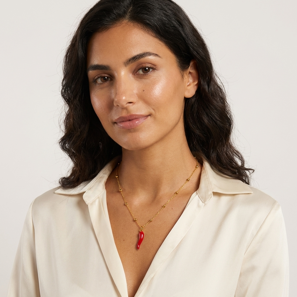 Collar cornicello "Rojo picante" – Cadena satélite de plata esterlina