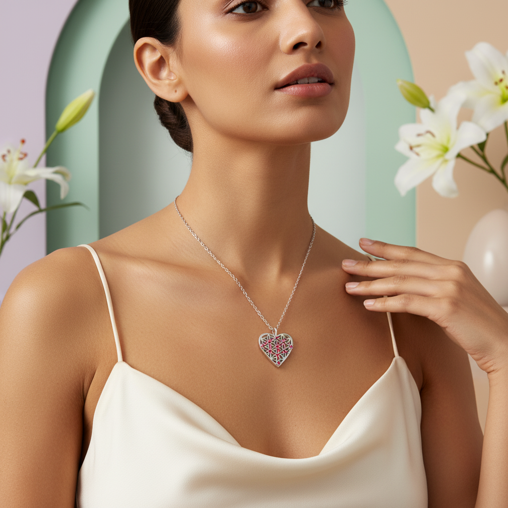 Collar de Plata de Ley con Corazón y Circonita Cúbica