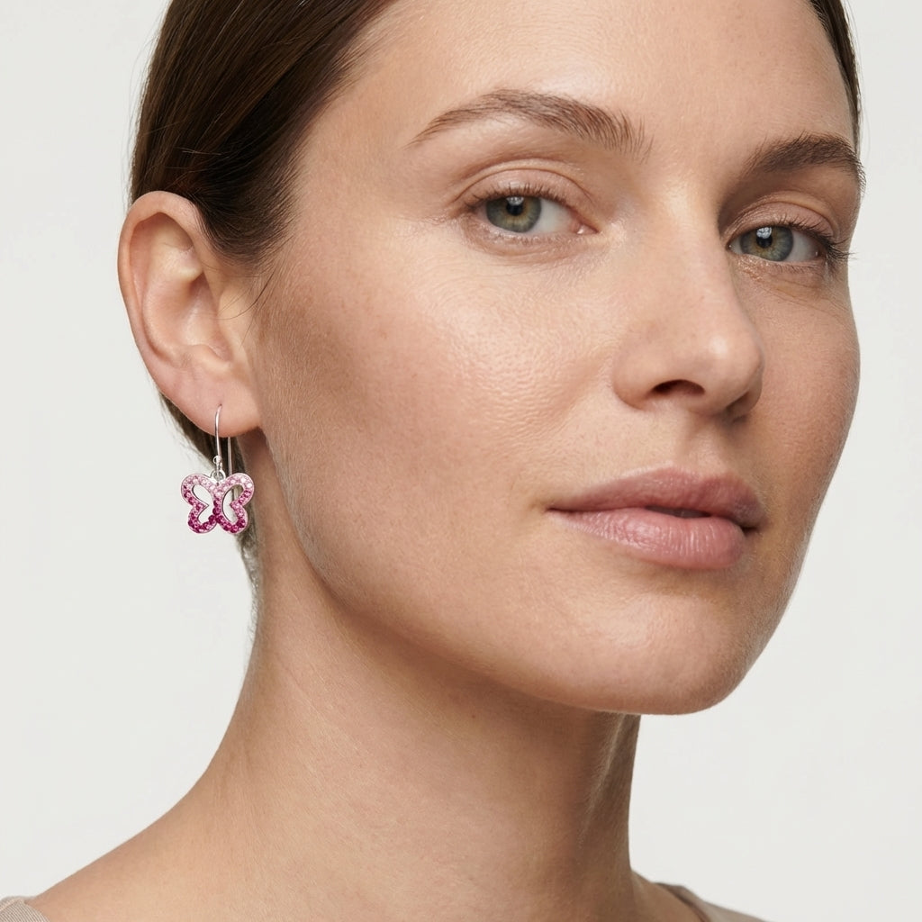 Pendientes de Mariposa Plateados con Cristal
