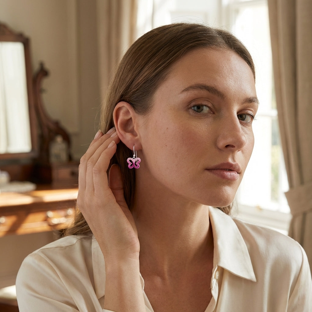 Pendientes de Mariposa Plateados con Cristal