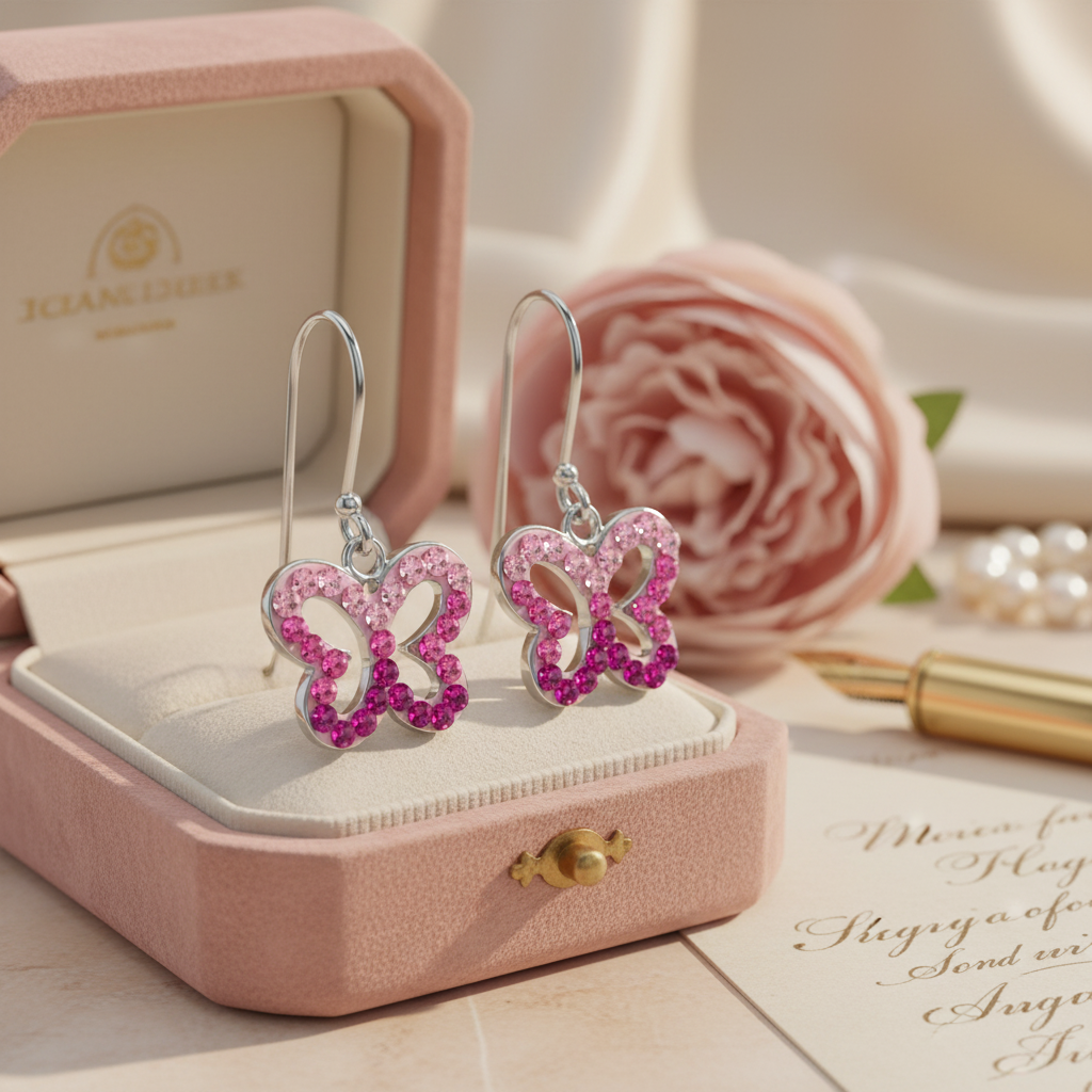 Pendientes de Mariposa Plateados con Cristal