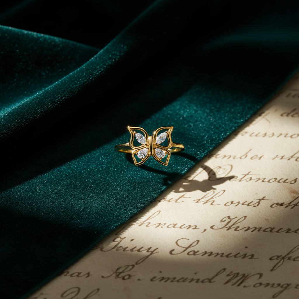 Anillo de plata de ley con mariposa y circonita cúbica