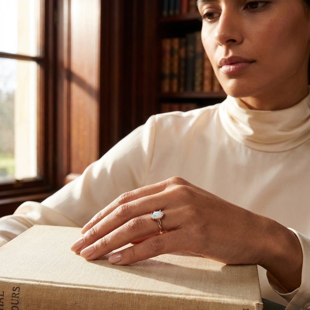 Anillo marquesa de plata con ópalo de imitación
