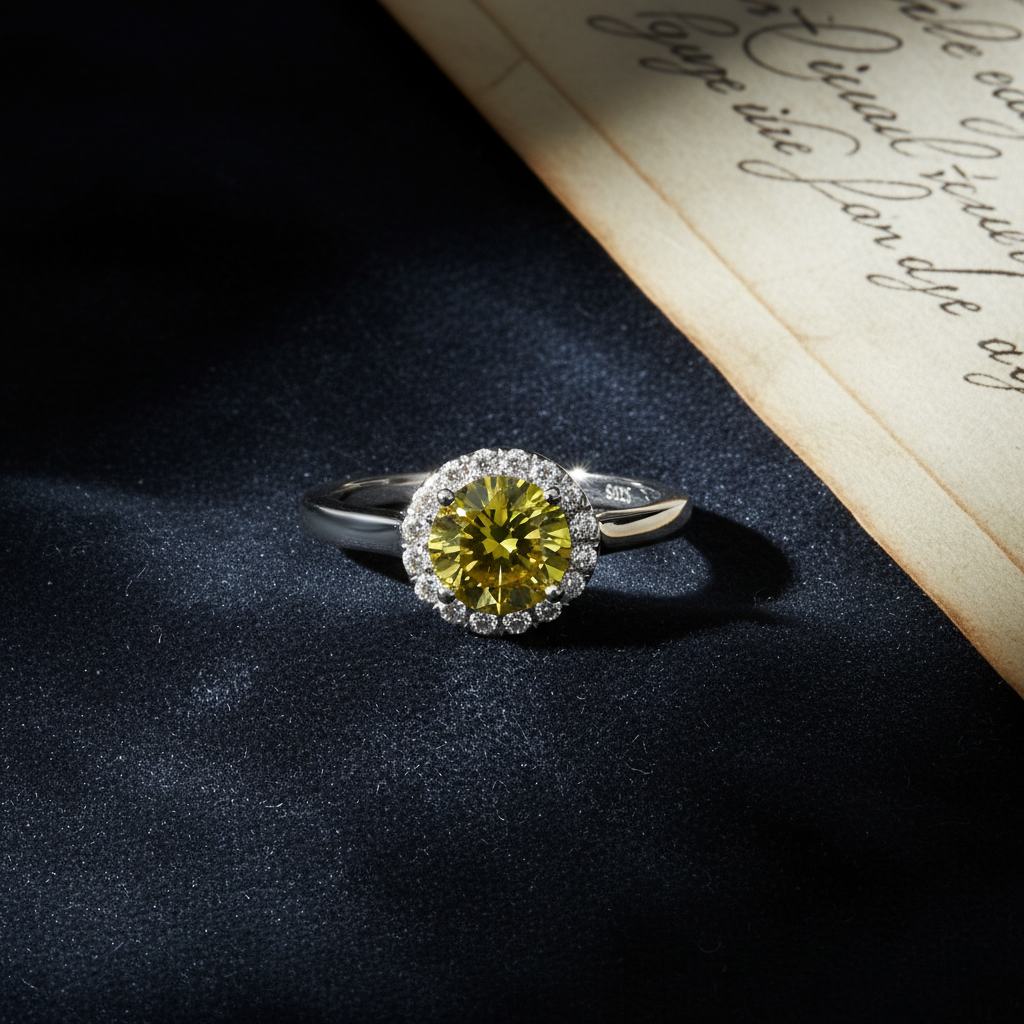 Anillo de plata con circonita cúbica color peridoto
