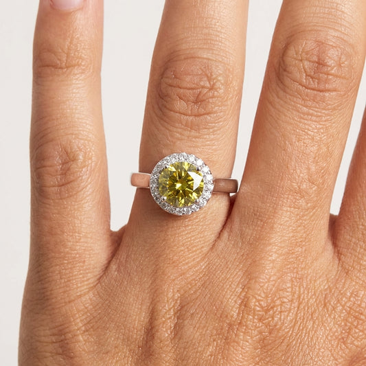 Peridot Coloured CZ Silver Ring