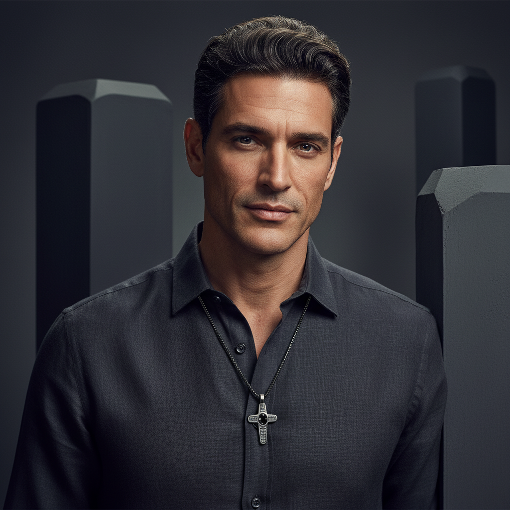 Collar con colgante de cruz Blaze para hombre, de acero inoxidable negro, con borde redondo y patrón