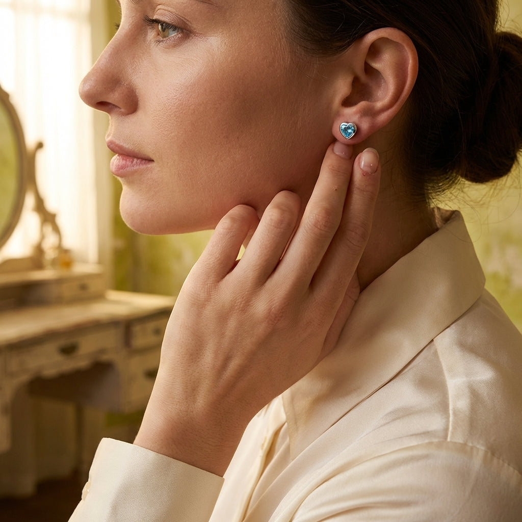 Pendientes con corazón de topacio azul y circonita cúbica