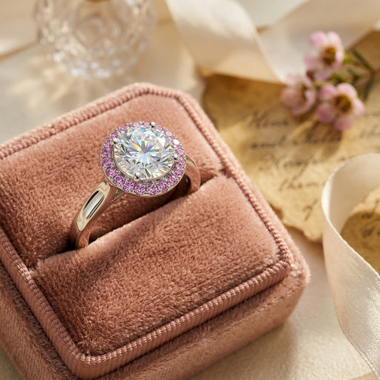 Pink Halo Zirconia Silver Solitaire