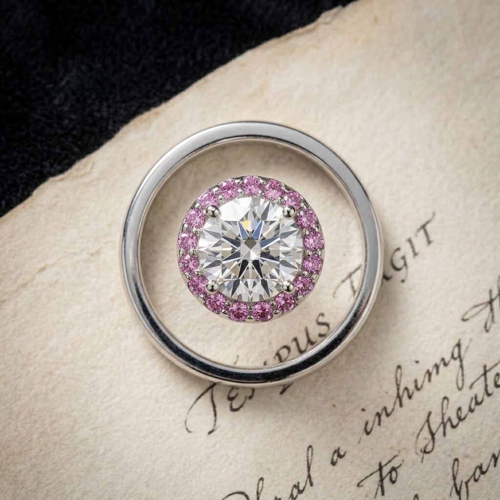 Solitario de plata con circonita rosa Halo