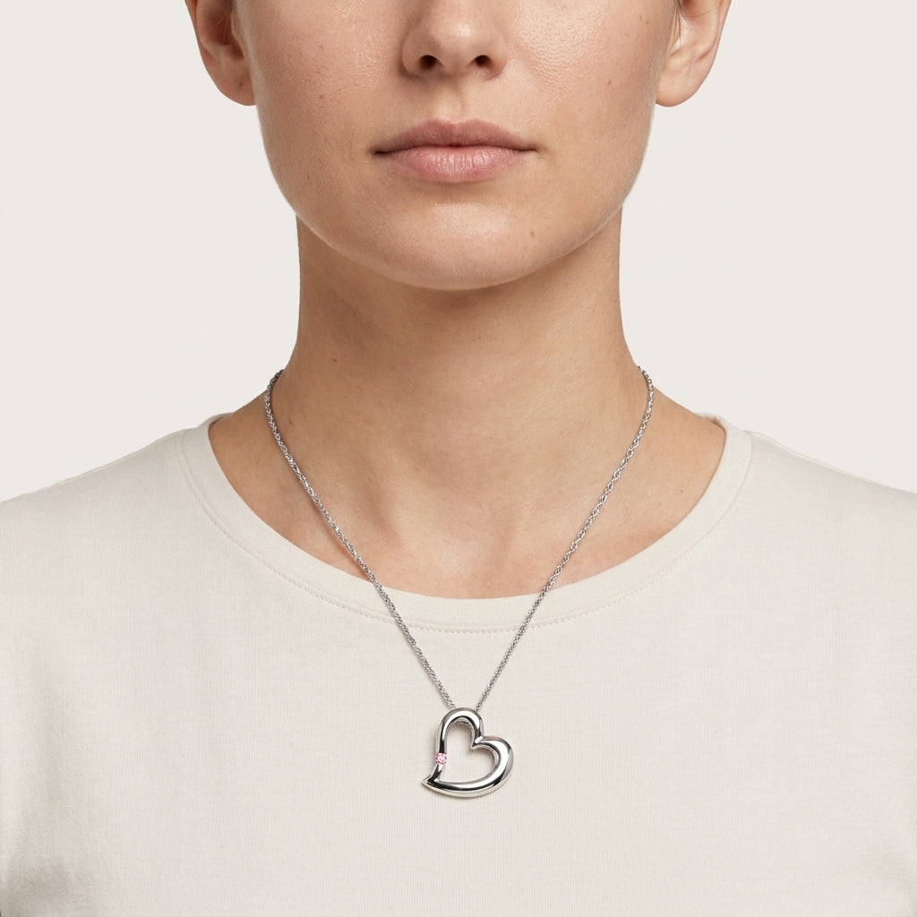 Sterling  Silver Heart Pendant with Pink CZ
