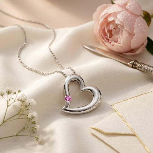 Colgante de corazón de plata de ley con circonita cúbica rosa