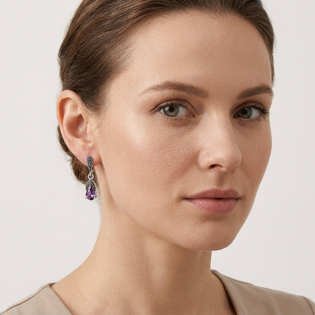 Sterling silver marcasite drop earring