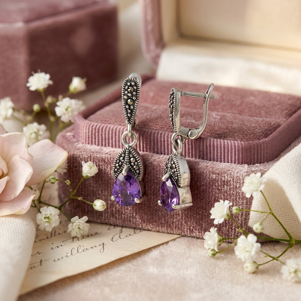Sterling silver marcasite drop earring