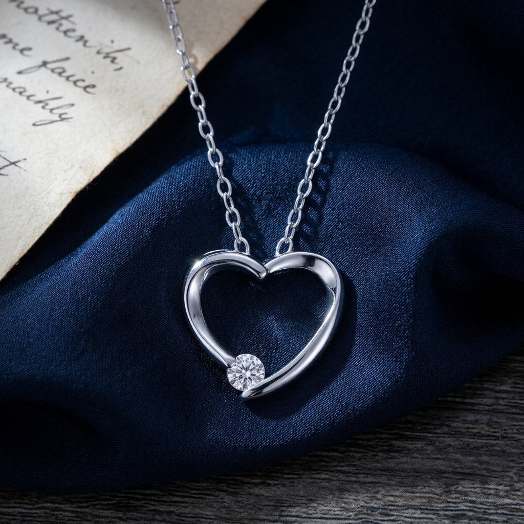Sterling Silver White CZ Open Heart Pendant