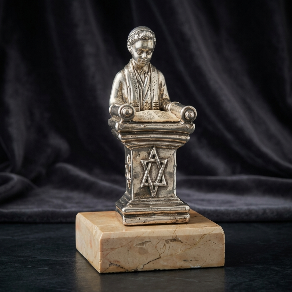 Jewish Sterling Silver Rabbi Figurine Stone Base Zadok Arts