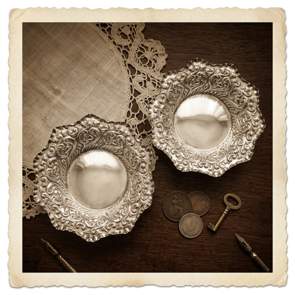 Antique Scottish Sterling Silver Bonbon Dishes Pair Edinburgh 1898 Repousse