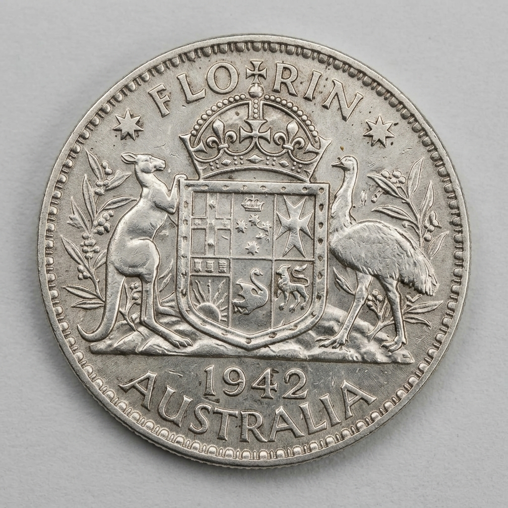 1942 Australian Florin Two Shillings Silver Coin King George VI