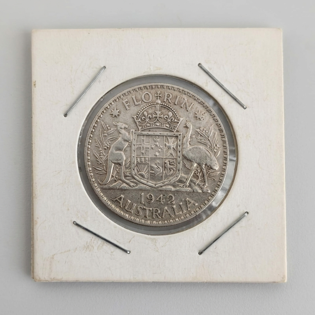 1942 Australian Florin Two Shillings Silver Coin King George VI