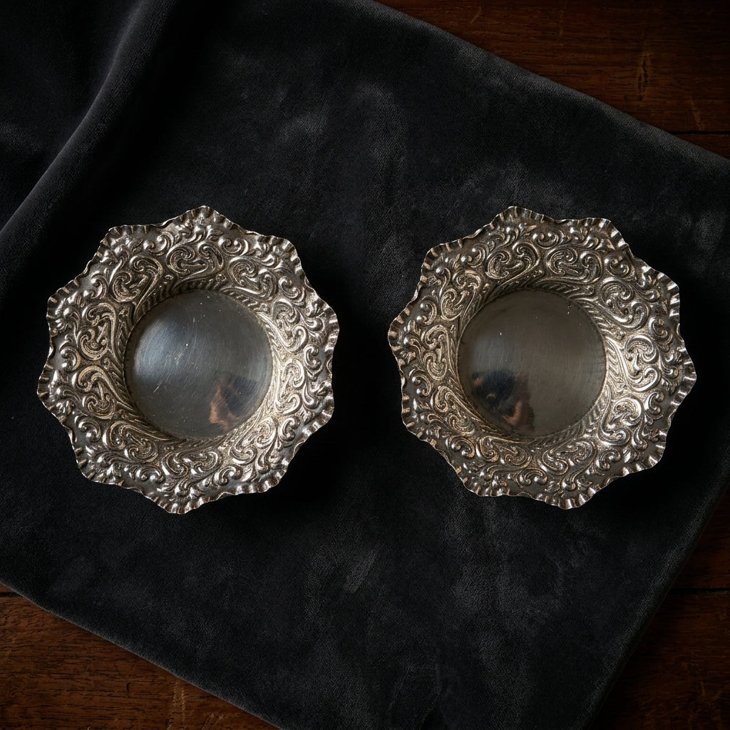 Antique Scottish Sterling Silver Bonbon Dishes Pair Edinburgh 1898 Repousse