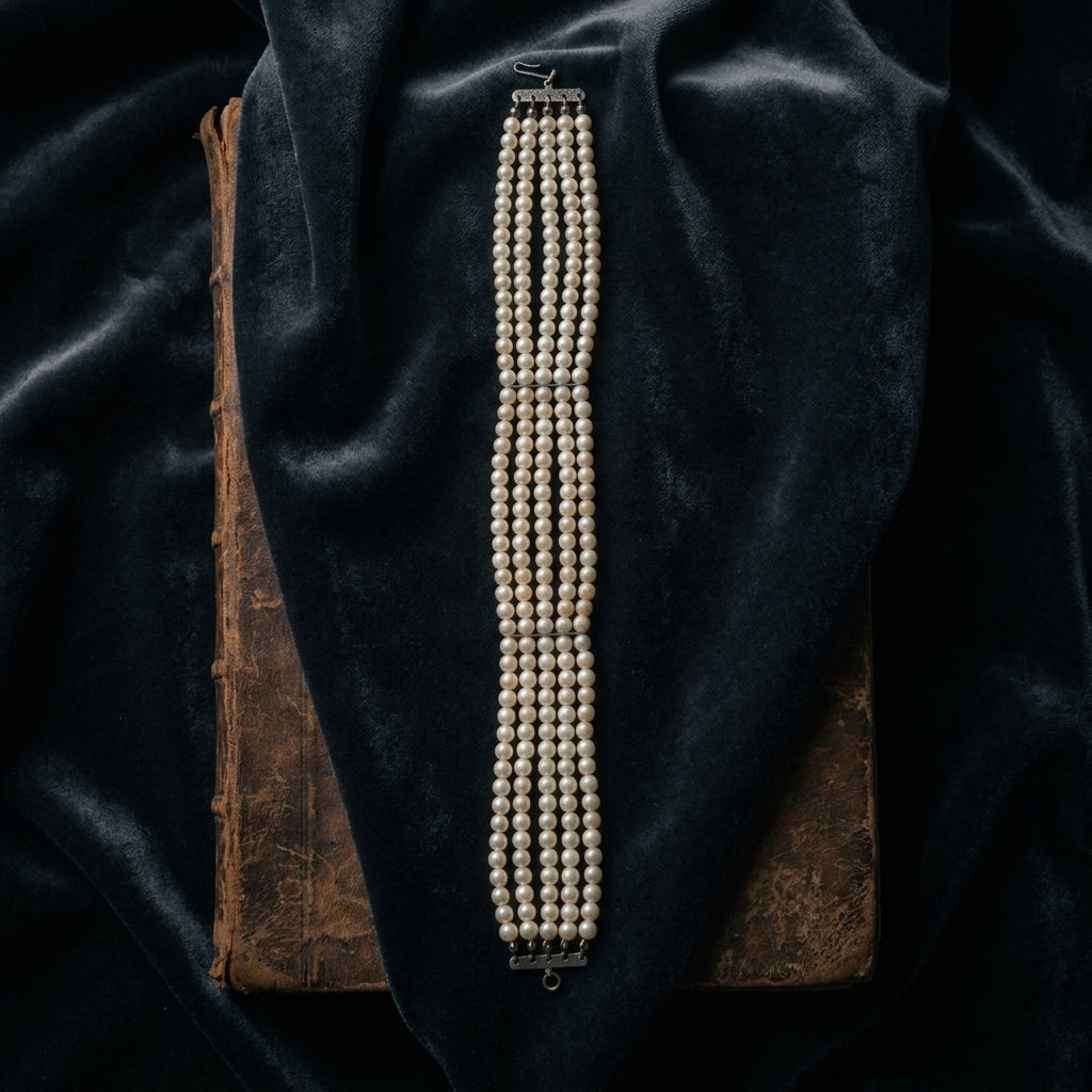 Vintage Four Strand Pearl Bracelet Choker With Spacer Bars And Hook Clasp