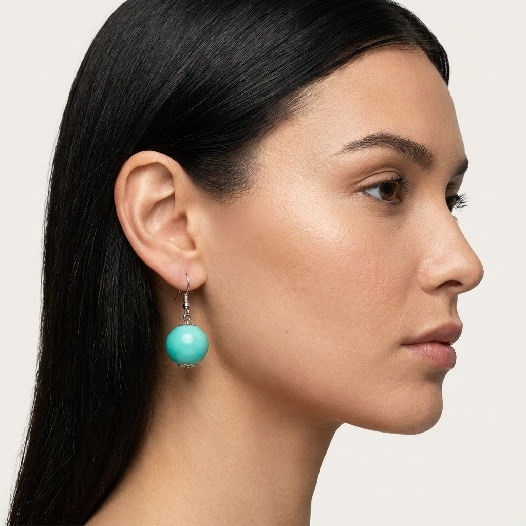 Mint Green Round Globe Bead French Wire Dangle Earrings Costume Jewelry