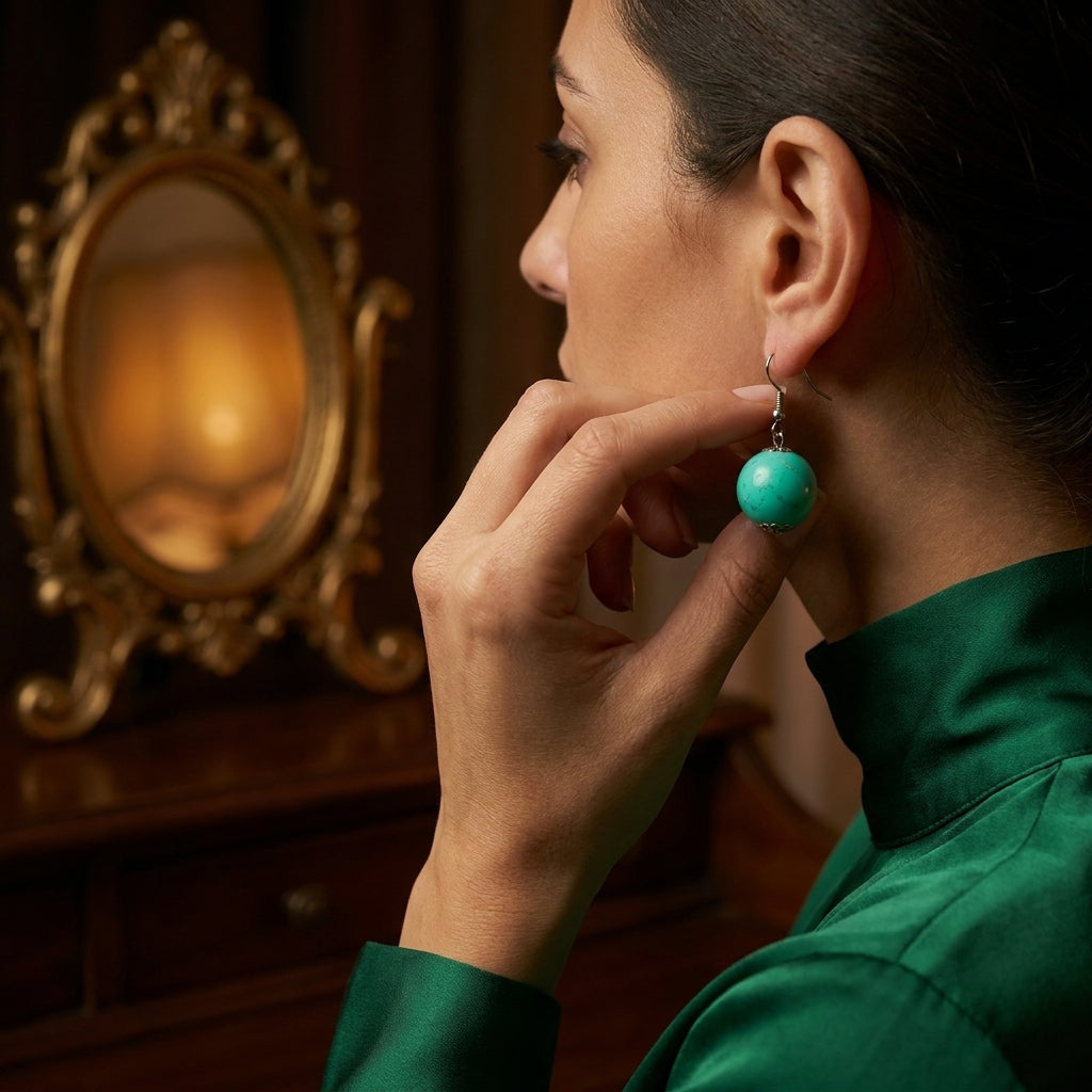 Mint Green Round Globe Bead French Wire Dangle Earrings Costume Jewelry