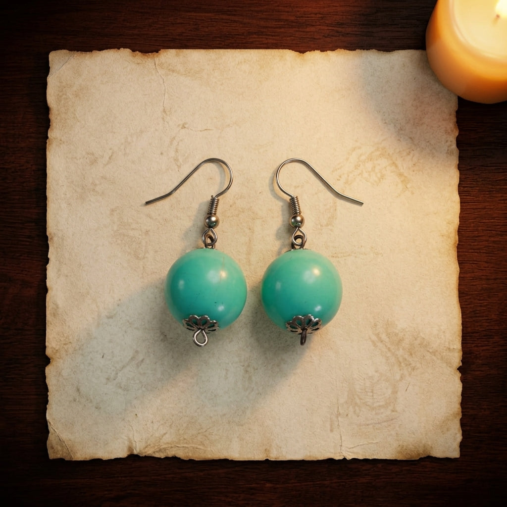 Mint Green Round Globe Bead French Wire Dangle Earrings Costume Jewelry