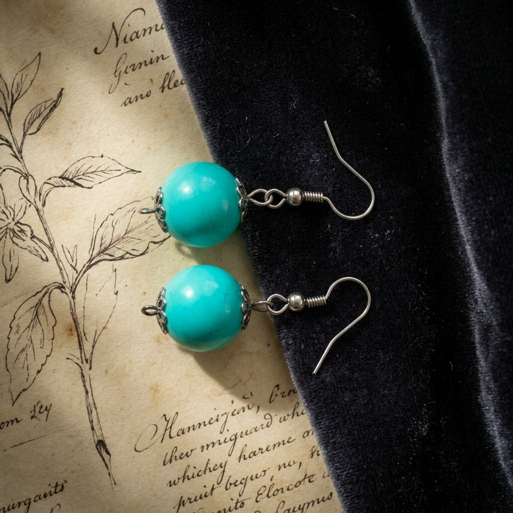 Mint Green Round Globe Bead French Wire Dangle Earrings Costume Jewelry