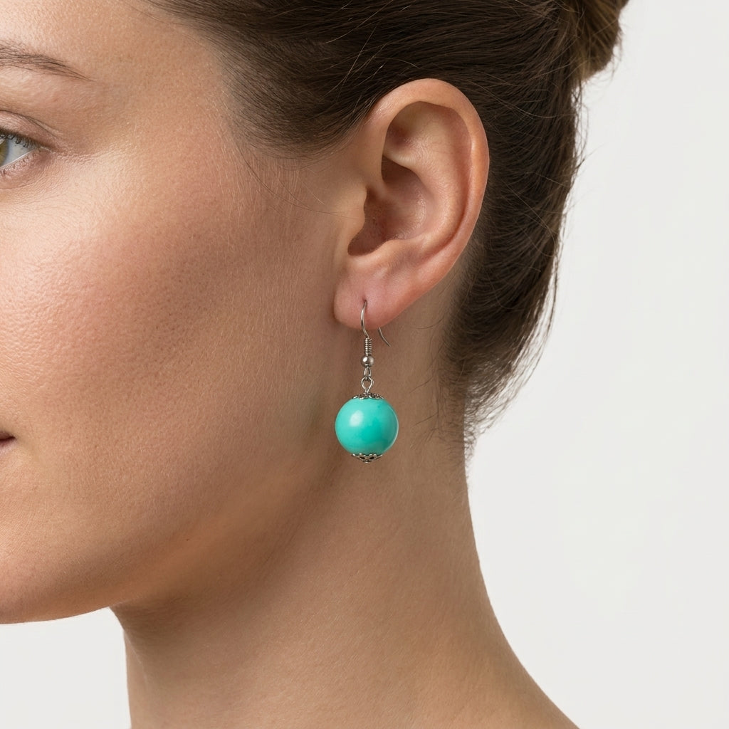 Mint Green Round Globe Bead French Wire Dangle Earrings Costume Jewelry