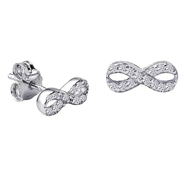 Sterling silver infinity symbol stud earrings set with cubic zirconia by Giulia's Secret