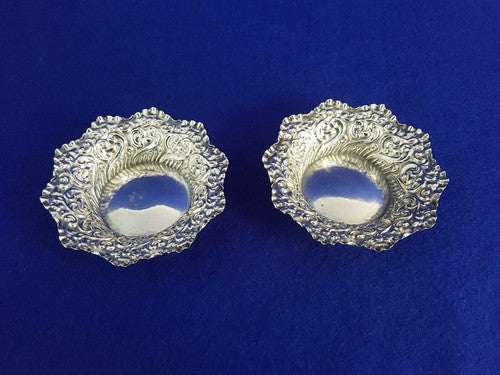 Antique Scottish Sterling Silver Bonbon Dishes Pair Edinburgh 1898 Repousse