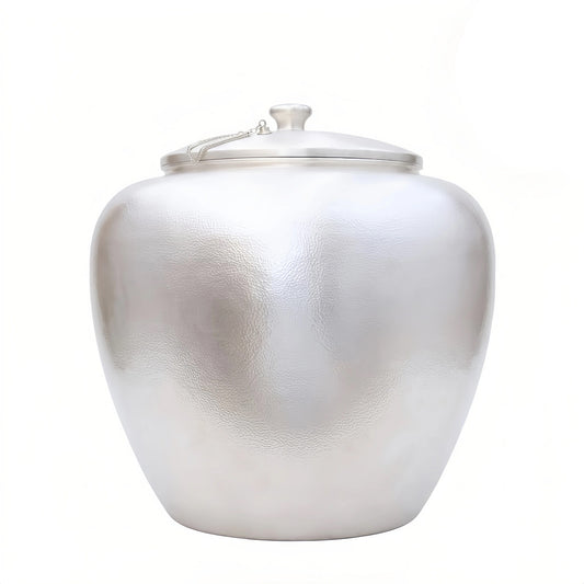 Pure 999 Fine Silver Premium 27L Handcrafted Large Silver-Finish Water Jar with Hammered Texture and Lid - Handicraft