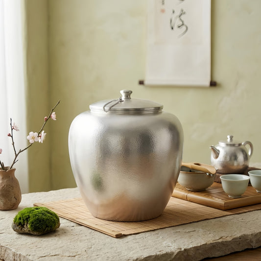 Pure 999 Fine Silver Premium 27L Handcrafted Large Silver-Finish Water Jar with Hammered Texture and Lid - Handicraft